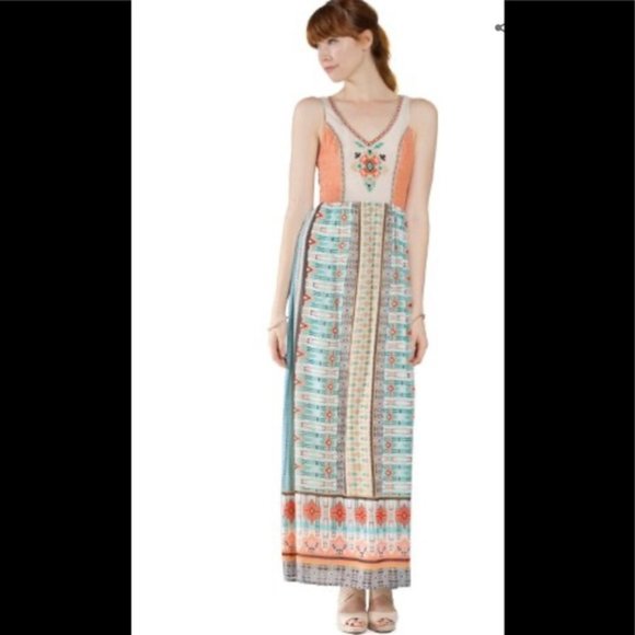 Flying Tomato Dresses & Skirts - Flying Tomato Teal & Orange Boho Maxi Dress